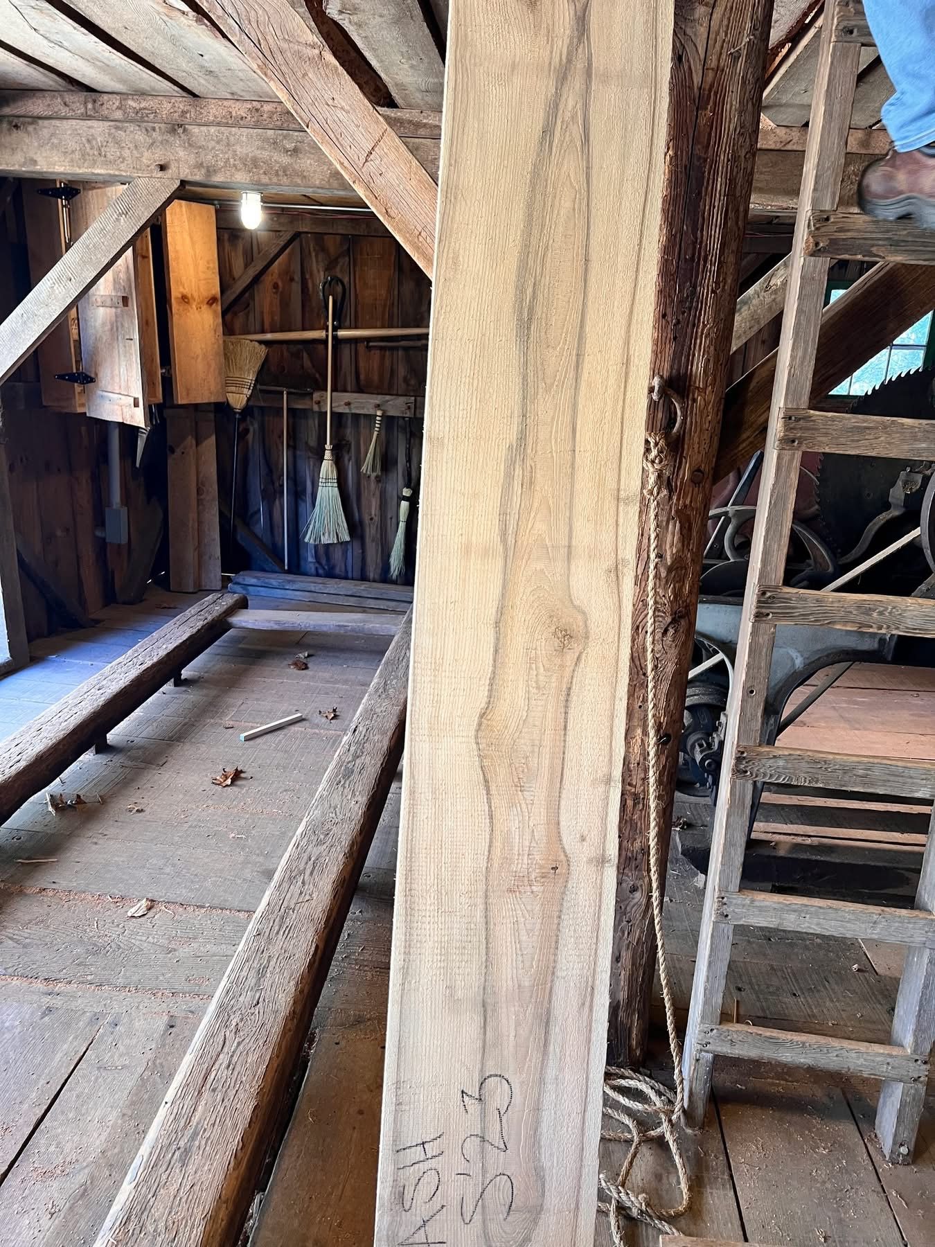 The marked ash plank at the mill that became the cutting board