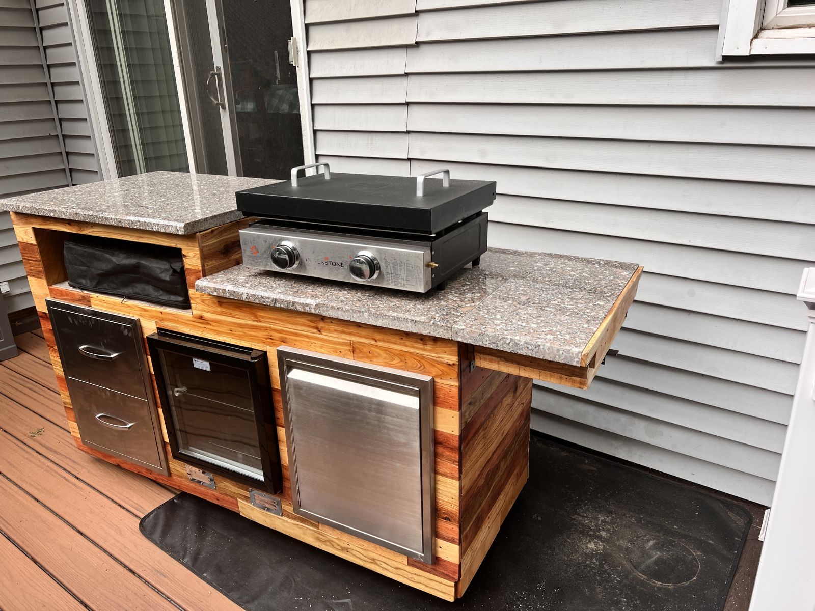 Granite tops and folding side shelf installed