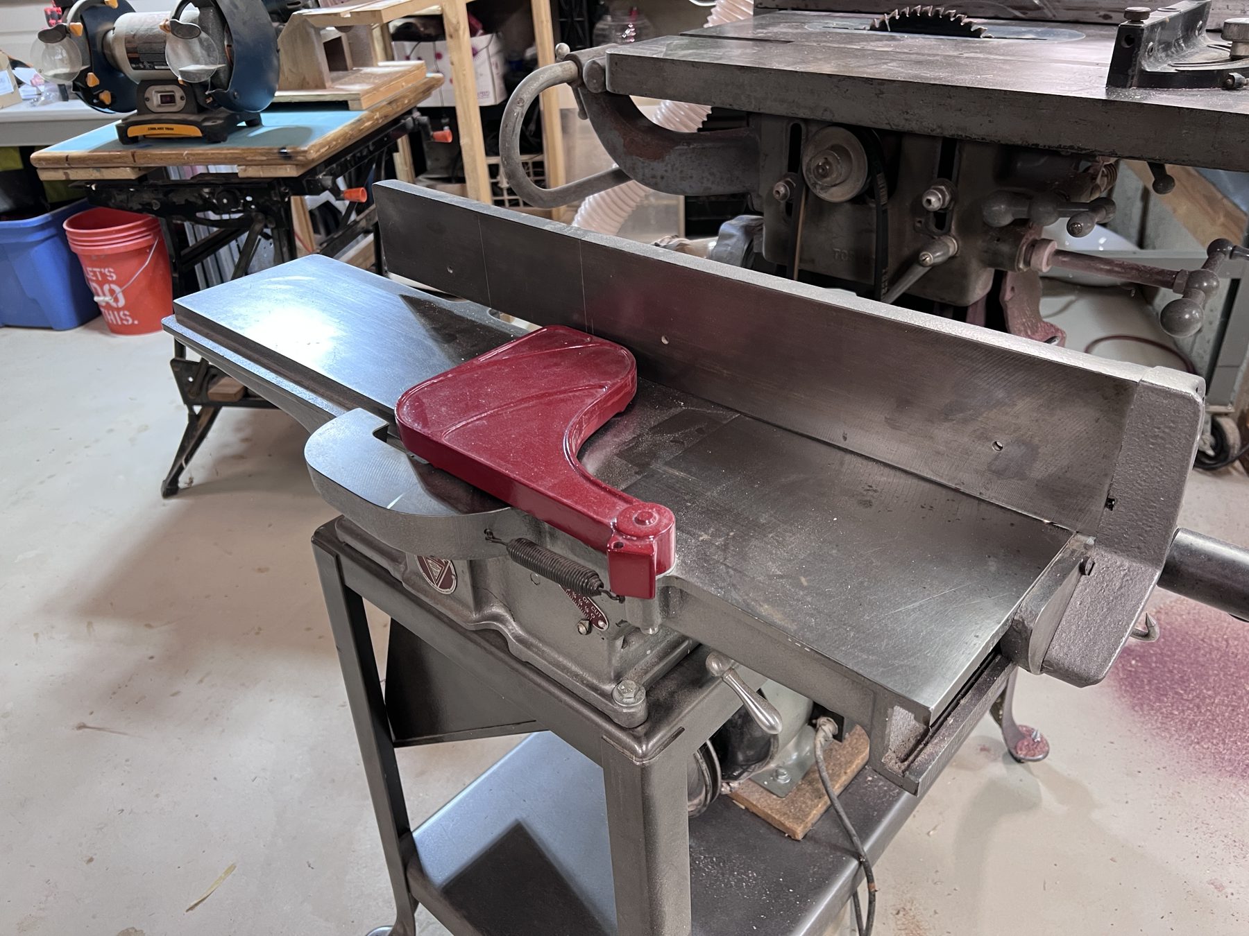 The restored 6-inch jointer with red cutter guard